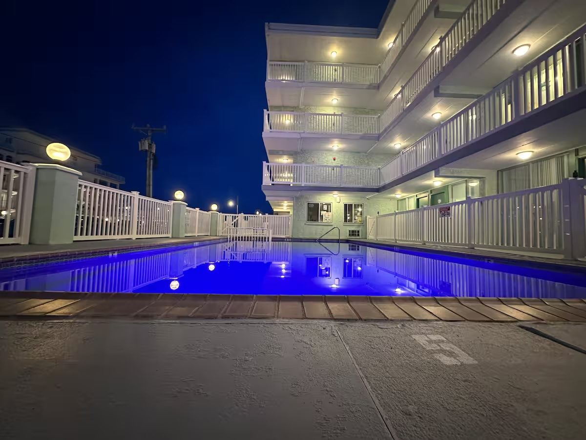 Heated pool at night